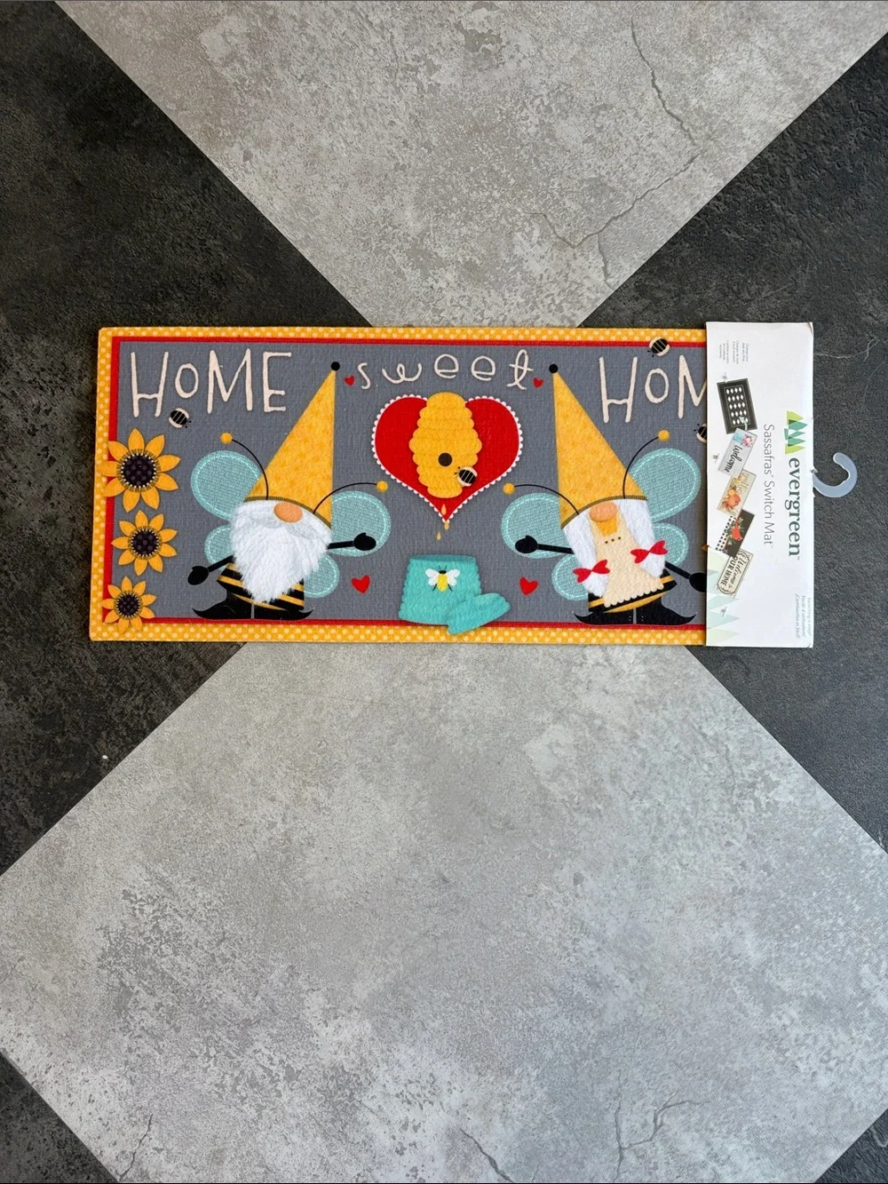 Home Sweet Gnome Decorative Sassafras Door Mat Insert  - Gray and Yellow